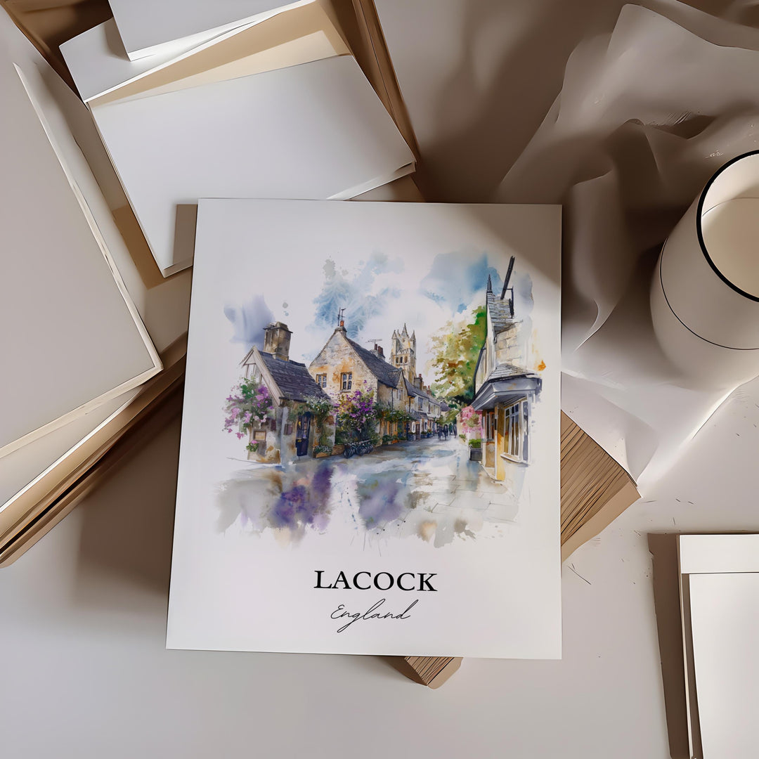 Lacock England Wall Art, Lacock Print, Wiltshire Watercolor Art, Lacock Gift, Travel Print, Travel Poster, Housewarming Gift