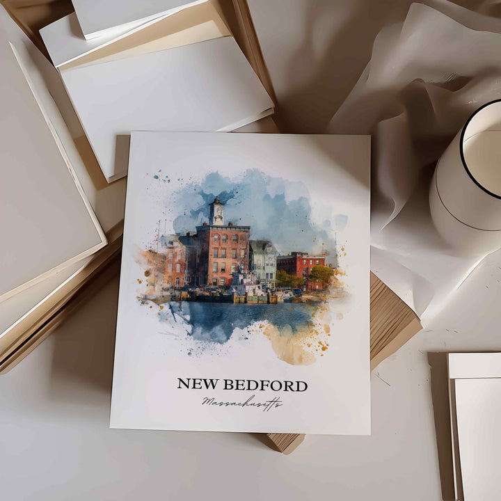 New Bedford MA Wall Art, Bristol County Print, Massachusetts Watercolor, New Bedford Gift, Travel Print, Travel Poster, Housewarming Gift