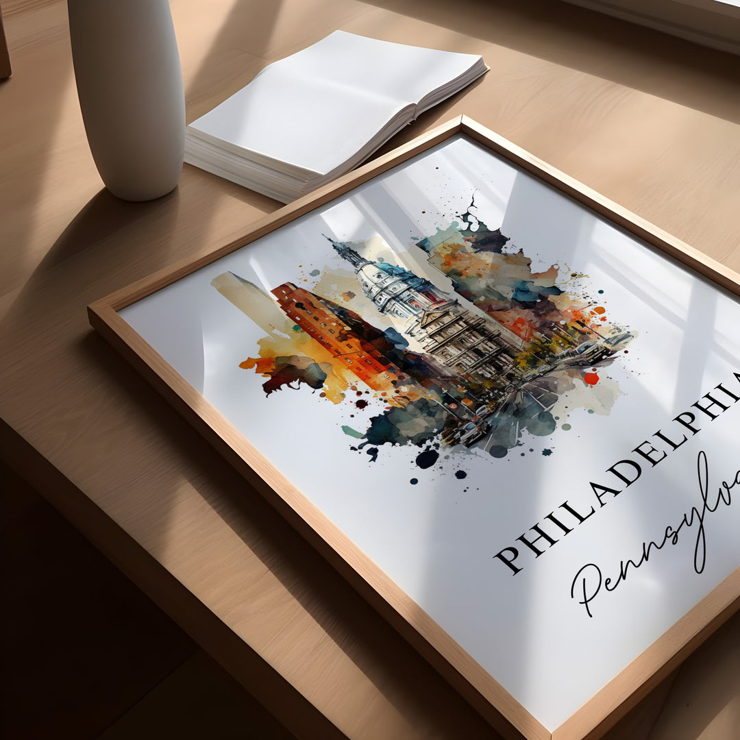 Philadelphia traditional travel art - Pennsylvania, Philly poster, Wedding gift, Birthday present, Custom Text, Personalised Gift