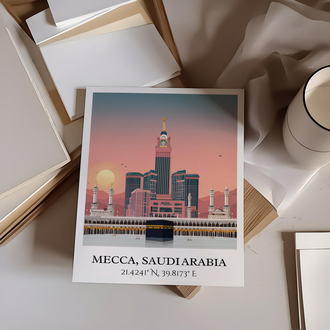 Mecca Saudi Arabia Art, Mecca Retro Travel Art, Mecca Home Decor, Mecca Gift, Saudi Arabia Travel Art, Travel Prints, Housewarming Gift