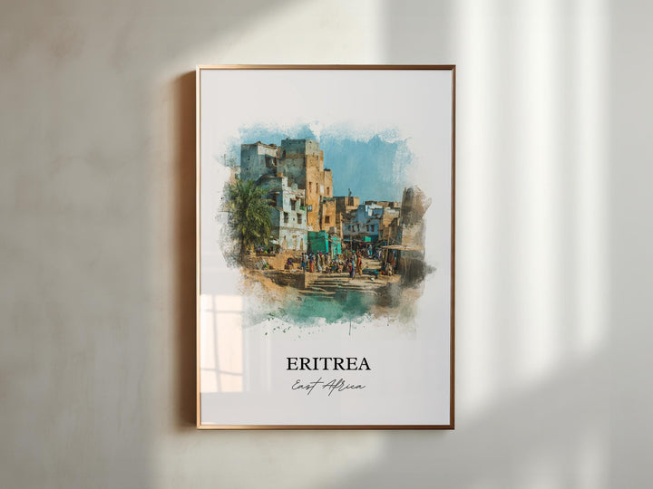 Eritrea Wall Art, Eritrea Print, Eritrea Watercolor Art, Eritrea Africa Gift, Travel Print, Travel Poster, Housewarming Gift