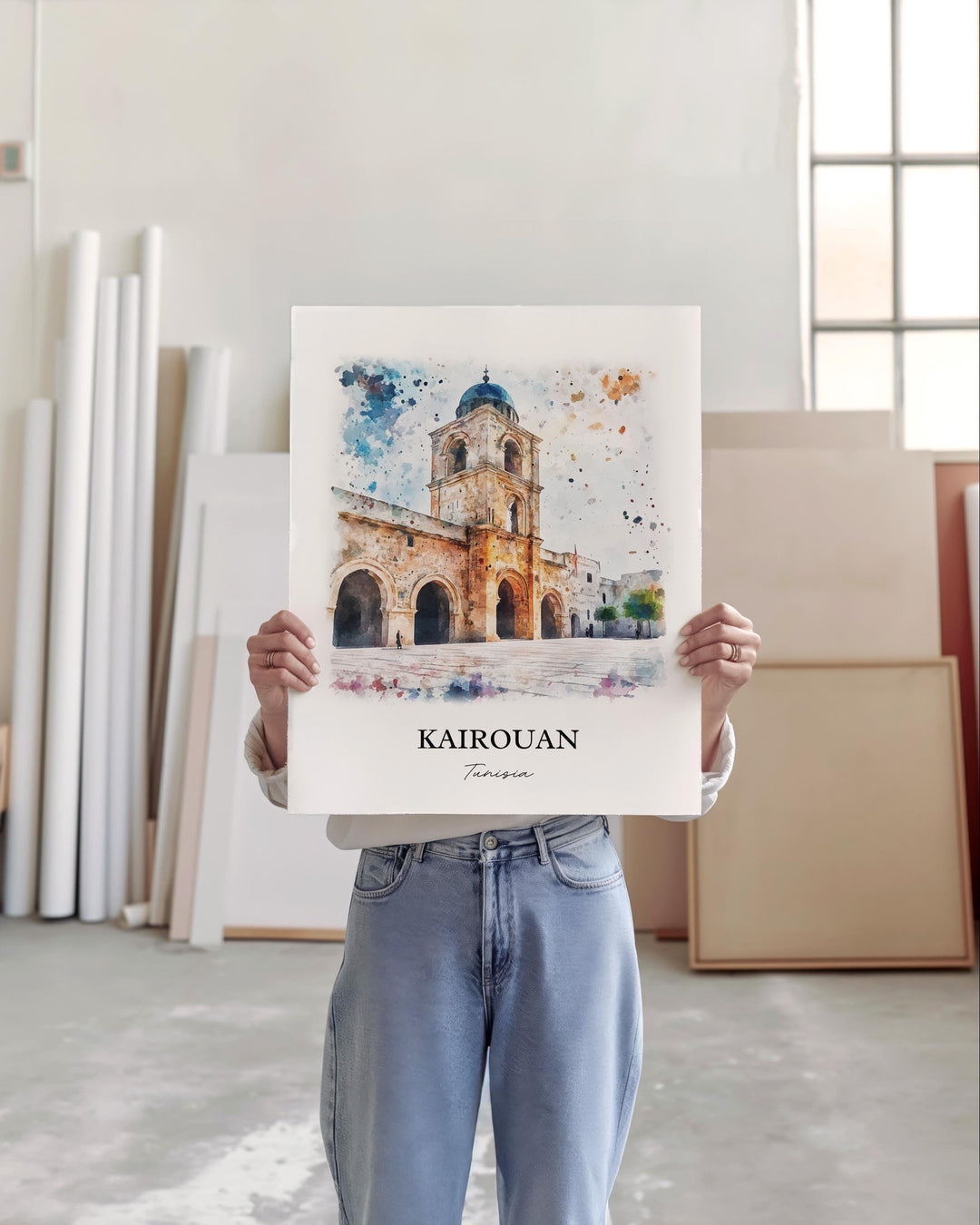 Kairouan Wall Art, Kairouan Print, Tunisia Watercolor Art, Kairouan Gift, Travel Print, Travel Poster, Housewarming Gift