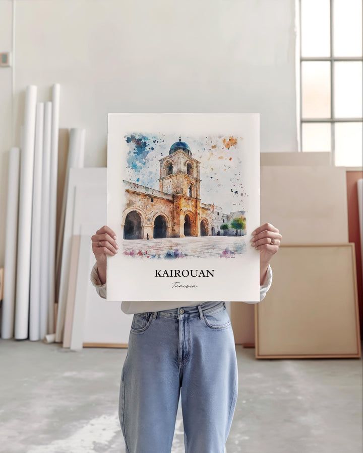 Kairouan Wall Art, Kairouan Print, Tunisia Watercolor Art, Kairouan Gift, Travel Print, Travel Poster, Housewarming Gift