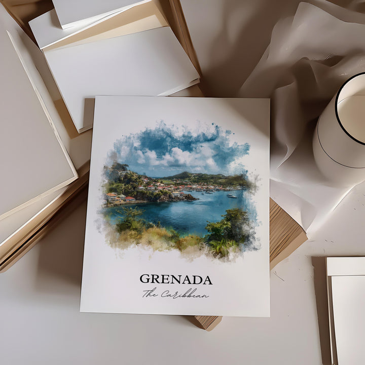 Grenada Wall Art, Caribbean Print, Grenada Watercolor Art, Caribbean Gift, Travel Print, Travel Poster, Housewarming Gift