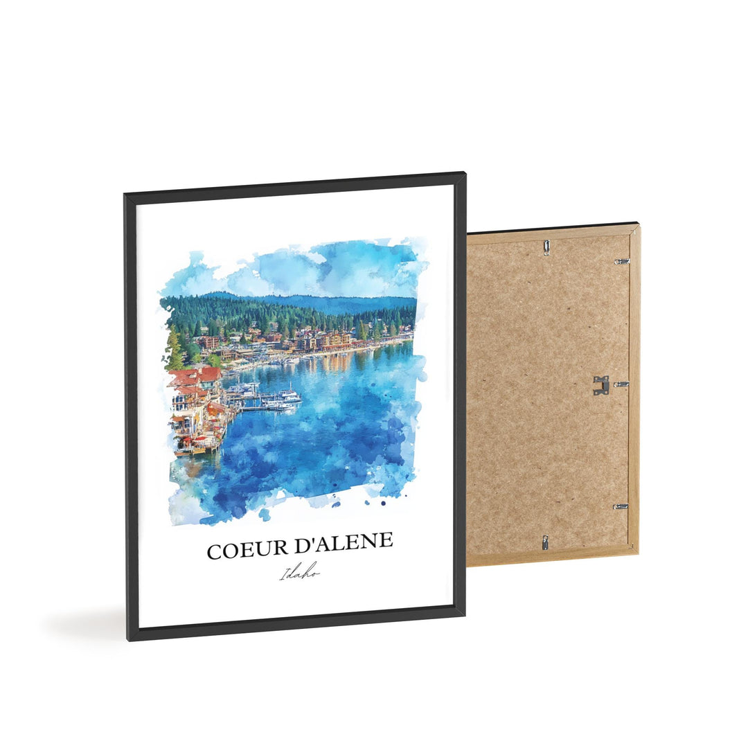 Coeur D'Alene Wall Art, Coeur D'Alene ID Print, Idaho Watercolor Art, Coeur D'Alene Gift, Travel Print, Travel Poster, Housewarming Gift