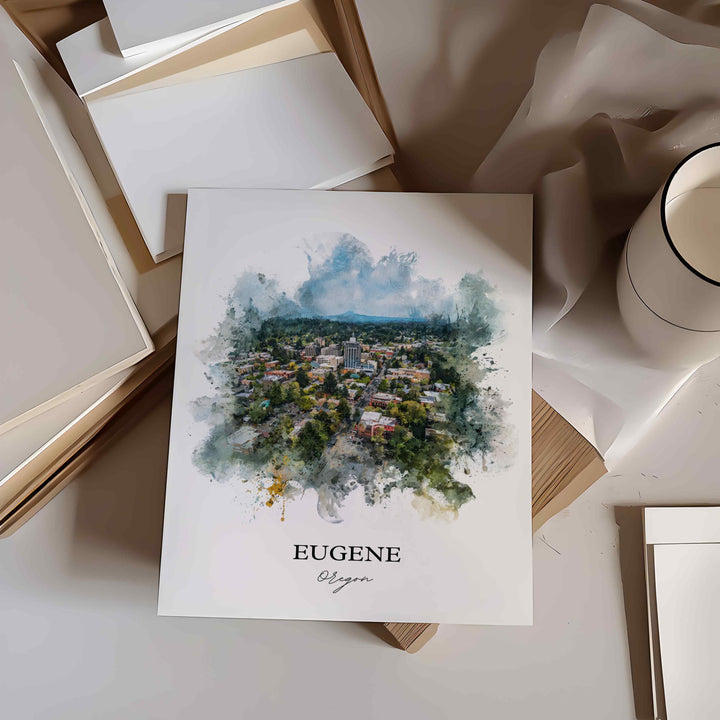 Eugene OR Wall Art, Eugene Print, Eugene Watercolor Art, Willamette River Gift, Travel Print, Travel Poster, Housewarming Gift