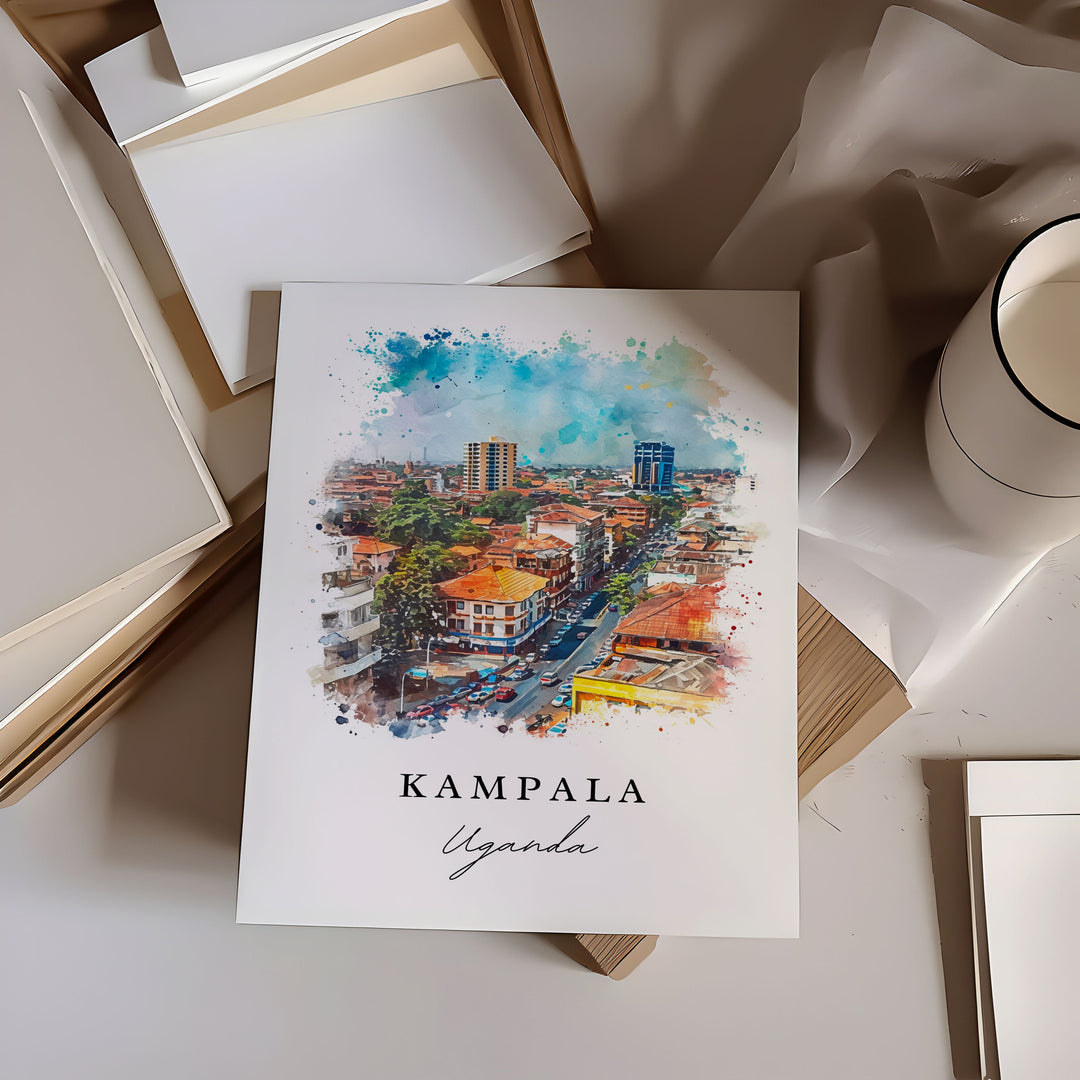 Kampala watercolor travel art - Uganada, Kampala print, Wedding gift, Birthday present, Custom Text, Perfect Gift