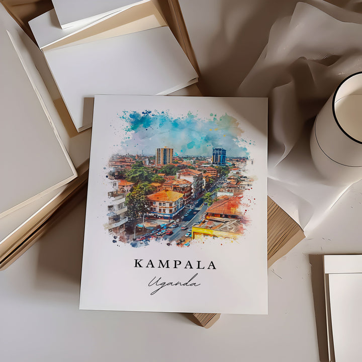 Kampala watercolor travel art - Uganada, Kampala print, Wedding gift, Birthday present, Custom Text, Perfect Gift