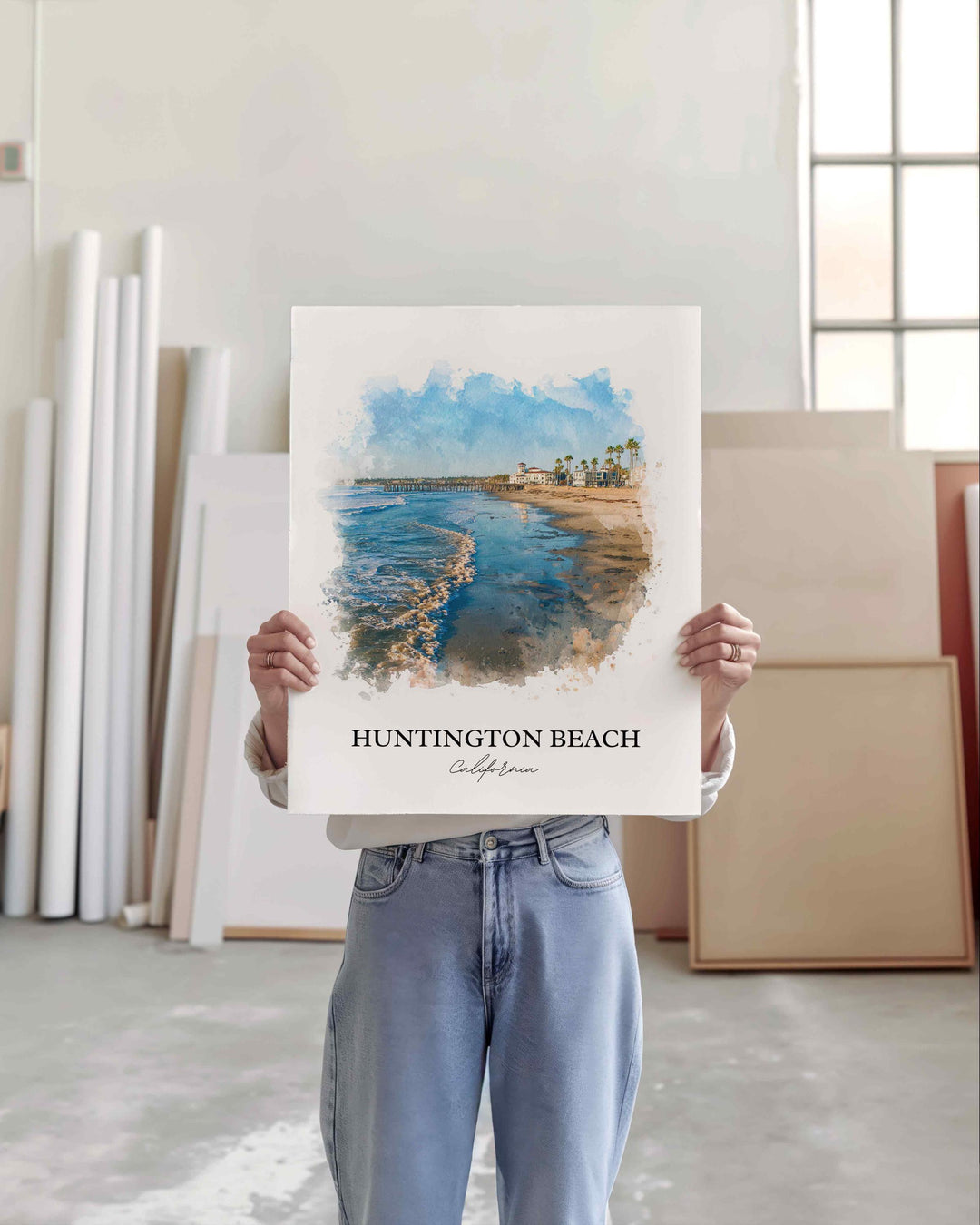Huntington Beach Wall Art, California Print, Los Angeles Watercolor Art, LA Gift, Travel Print, Travel Poster, Housewarming Gift