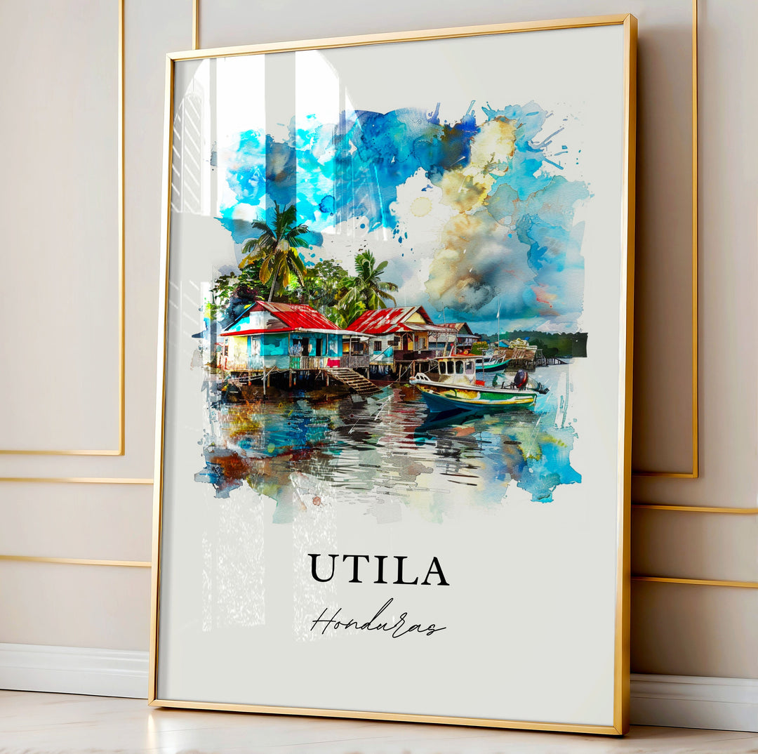 Utila Honduras Wall Art, Utila Print, Utila Watercolor, Utila Honduras Gift, Utila