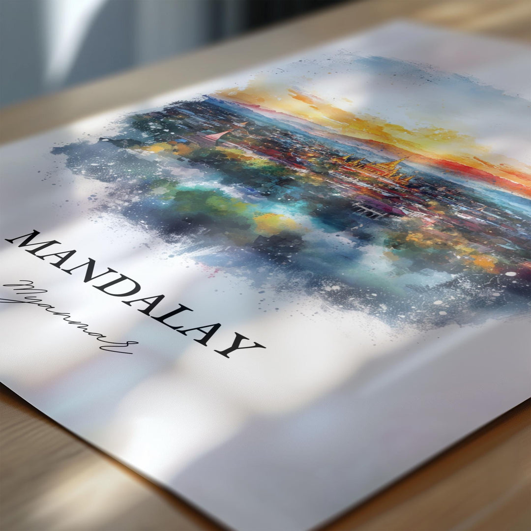 Mandalay Myanmar Wall Art, Myanmar Print, Myanmar Watercolor Art, Mandalay Gift, Travel Print, Travel Poster, Housewarming Gift