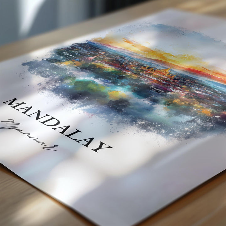 Mandalay Myanmar Wall Art, Myanmar Print, Myanmar Watercolor Art, Mandalay Gift, Travel Print, Travel Poster, Housewarming Gift