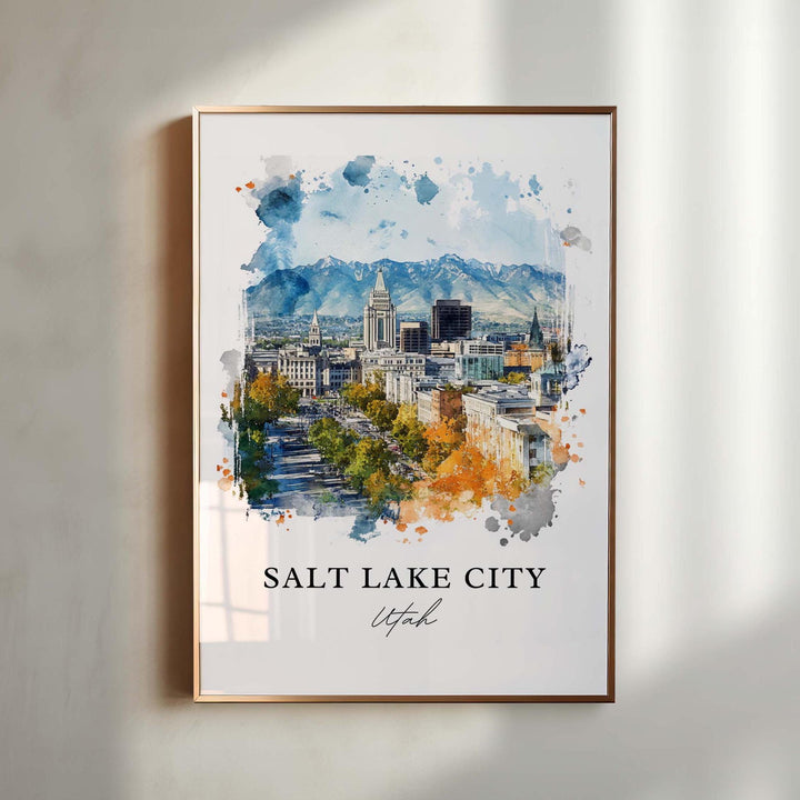 Salt Lake City Wall Art, Utah Print, Salt Lake City UT Watercolor Art, SLC Gift, Travel Print, Travel Poster, Housewarming Gift