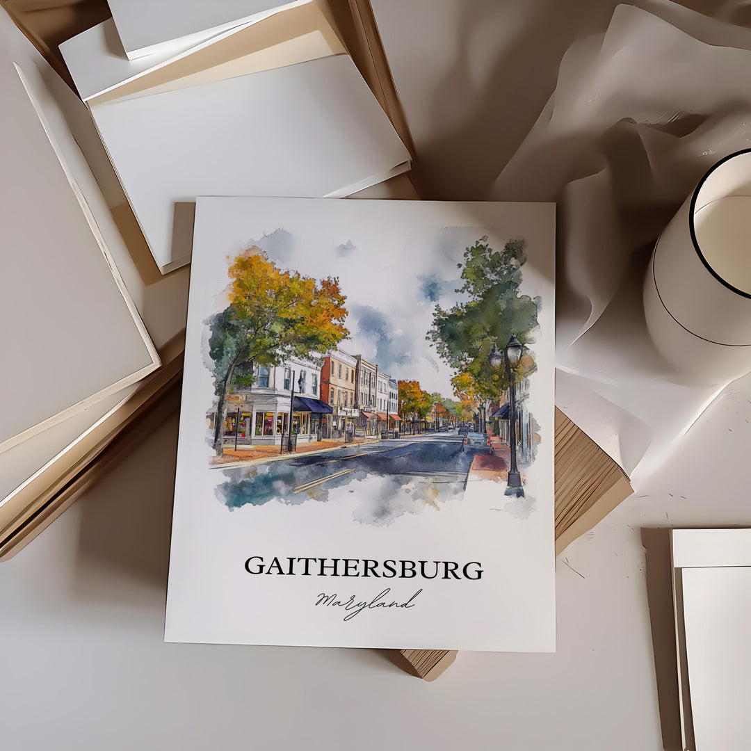 Gaithersburg Art, Montgomery County Print, Maryland Watercolor Art, Gaithersburg MD Gift, Travel Print, Travel Poster, Housewarming Gift