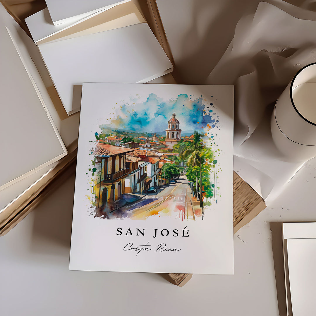 San Jose watercolor travel art - Costa Rica, San Jose print, Wedding gift, Birthday present, Custom Text, Perfect Gift