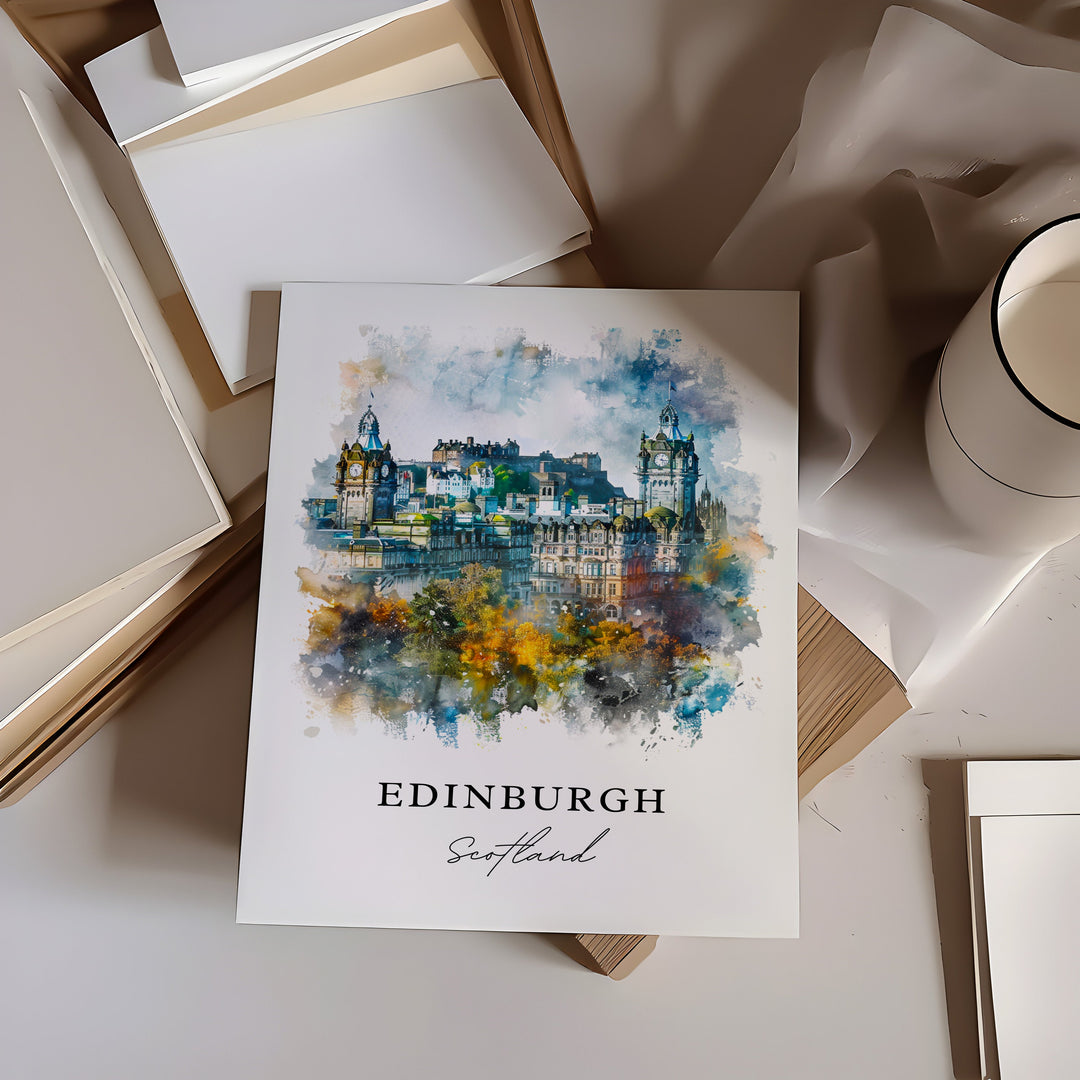 Edinburgh Wall Art, Edinburgh Print, Edinburgh Scotland Watercolor Art, Scotland Gift,