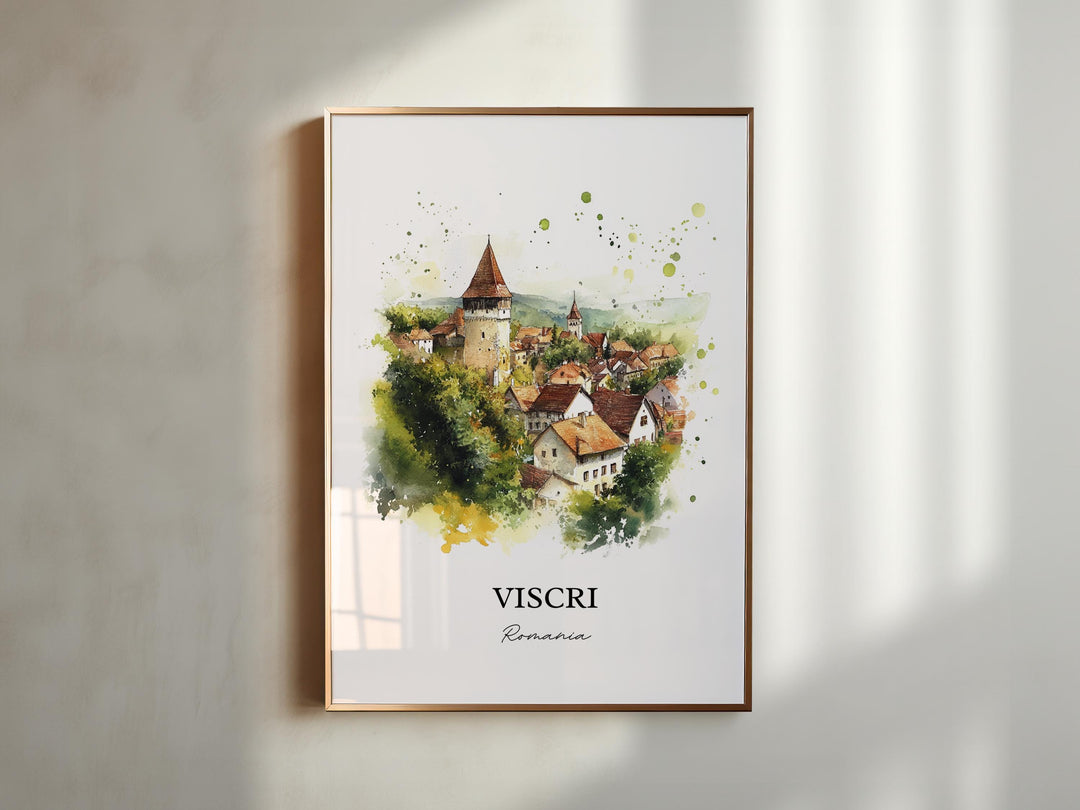 Viscri Romania Wall Art, Transylvania Print, Romania Watercolor Art, Viscri Romania Gift, Travel Print, Travel Poster, Housewarming Gift