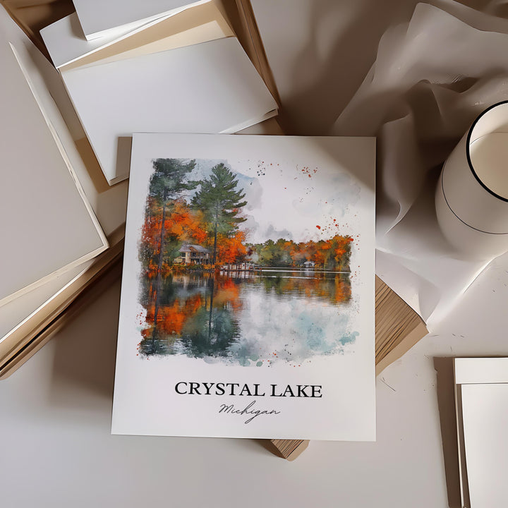 Crystal Lake Michigan Wall Art, Lake Michigan Print, Michigan Watercolor, Crystal Lake Gift, Travel Print, Travel Poster, Housewarming Gift