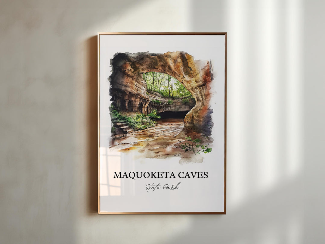 Maquoketa Caves Wall Art, Jackson County Print, Iowa Watercolor Art, Maquoketa Caves Gift, Travel Print, Travel Poster, Housewarming Gift