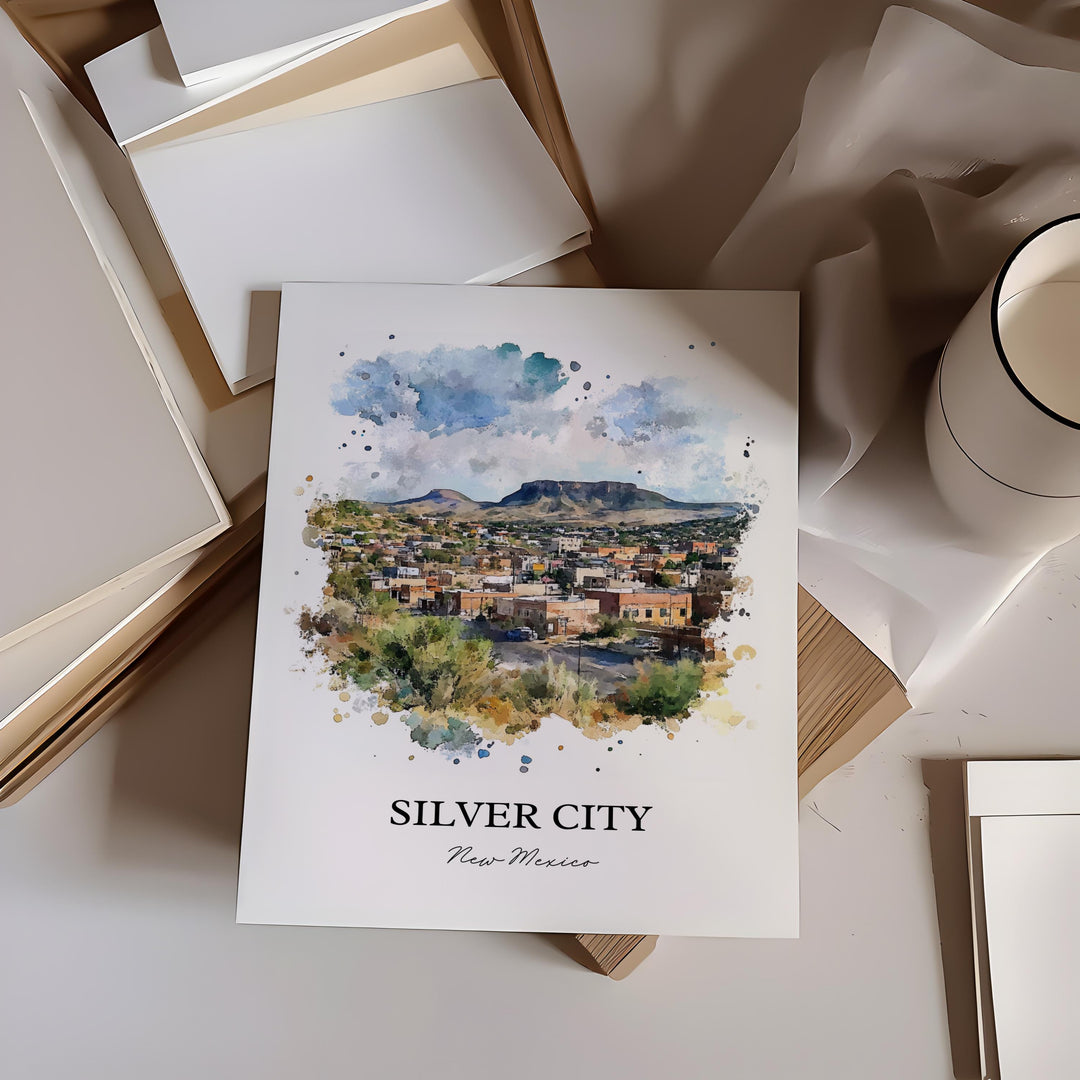 Silver City NM Wall Art, Grant County Print, New Mexico Watercolor Art, Silver City NM Gift, Travel Print, Travel Poster, Housewarming Gift