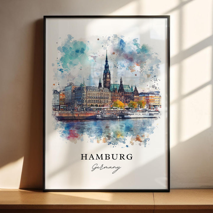 Hamburg Wall Art, Hamburg Germany Print, Hamburg Watercolor Art, Hamburg Germany Gift,