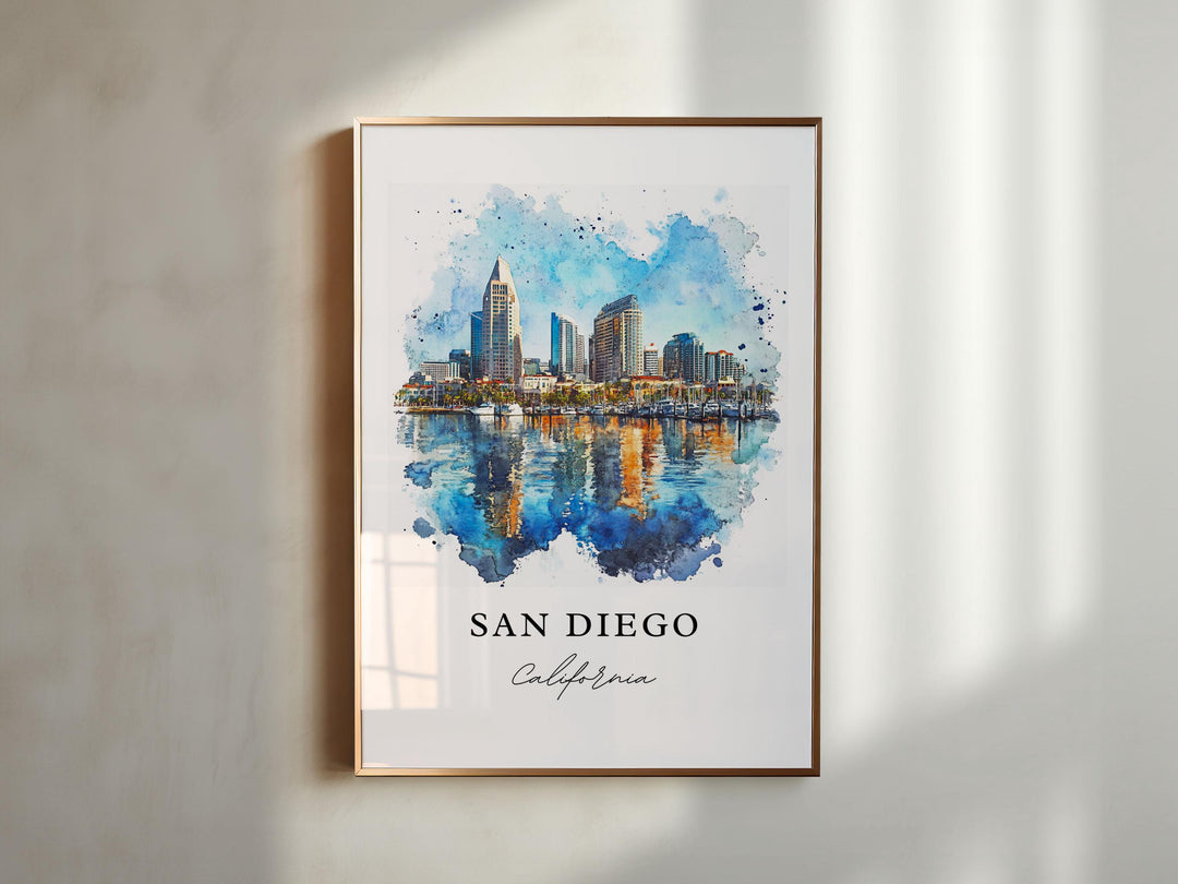 San Diego Wall Art, San Diego CA Print, San Diego Watercolor Art, San Diego California Gift,