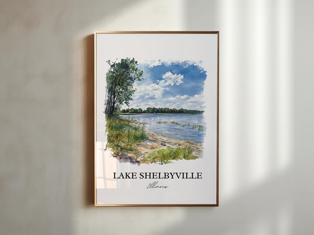 Lake Shelbyville Wall Art, Shelby County Print, Illinois Watercolor, Lake Shelbyville Gift, Travel Print, Travel Poster, Housewarming Gift