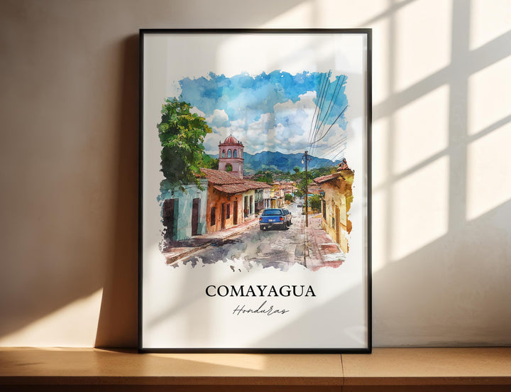 Comayagua Wall Art, Honduras Print, Honduras Watercolor Art, Comayagua Gift, Travel Print, Travel Poster, Housewarming Gift