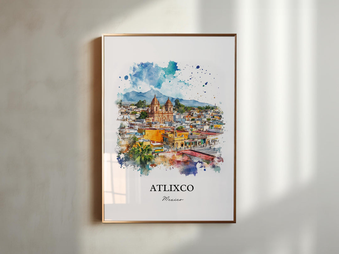 Atlixco Mexico Wall Art, Popocatépetl Volcano Print, Mexico Watercolor, Atlixco Mexico Gift, Travel Print, Travel Poster, Housewarming Gift