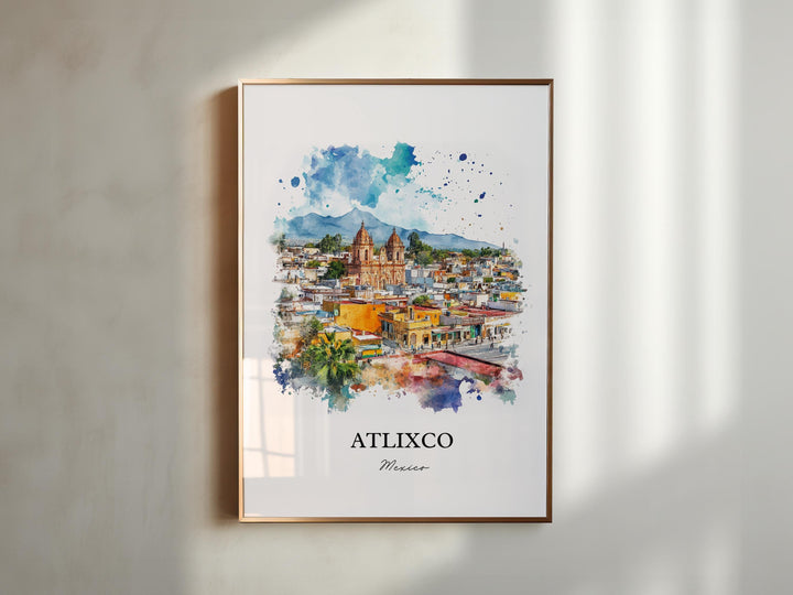 Atlixco Mexico Wall Art, Popocatépetl Volcano Print, Mexico Watercolor, Atlixco Mexico Gift, Travel Print, Travel Poster, Housewarming Gift