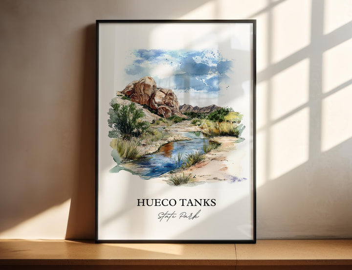 Huenco Tanks Wall Art, El Paso Print, Texas Watercolor Art, Huenco Tanks State Park Gift, Travel Print, Travel Poster, Housewarming Gift