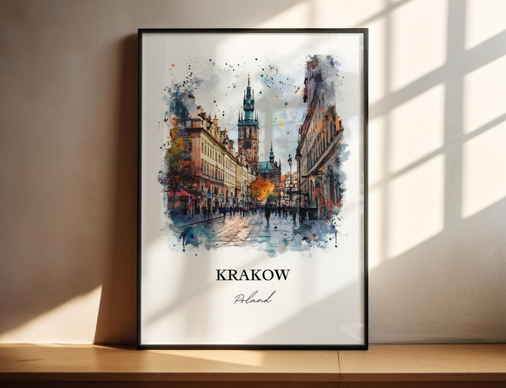 Krakow Wall Art, Krakow Print, Krakow Poland Watercolor, Krakow Gift, Travel Print, Travel Poster, Housewarming Gift