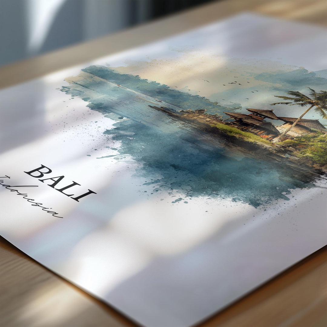 Bali Wall Art, Bali Print, Bali Indonesia Watercolor Art, Bali Indonesia Gift, Bali Travel Print, Travel Poster, Housewarming Gift
