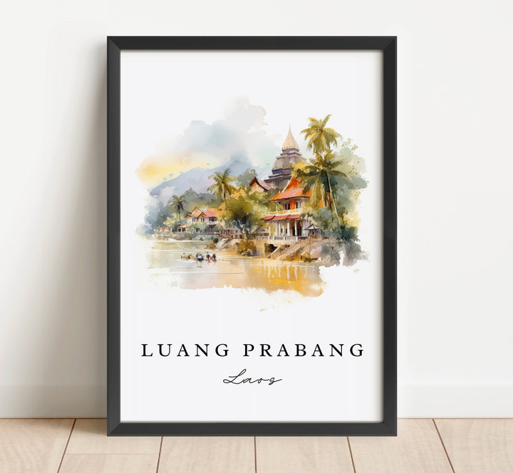 Luang Prabang traditional travel art - Laos, Luang Prabang poster, Wedding gift, Birthday present, Custom Text, Personalized Gift