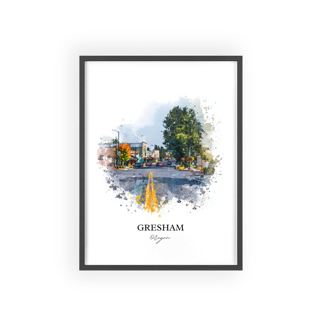 Gresham, Oregon Wall Art, Gresham Print, Oregon Watercolor Art, Willamette Valley Gift, Travel Print, Travel Poster, Housewarming Gift