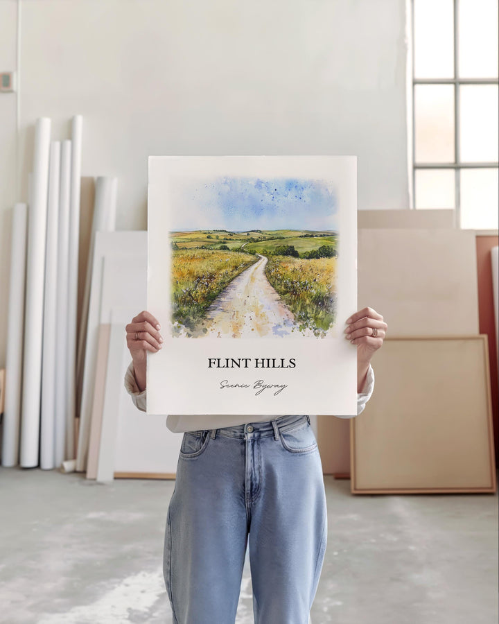 Flint Hills Wall Art, Kansas 177 Print, Kansas Watercolor Art, Flint Hills Kansas Gift, Travel Print, Travel Poster, Housewarming Gift