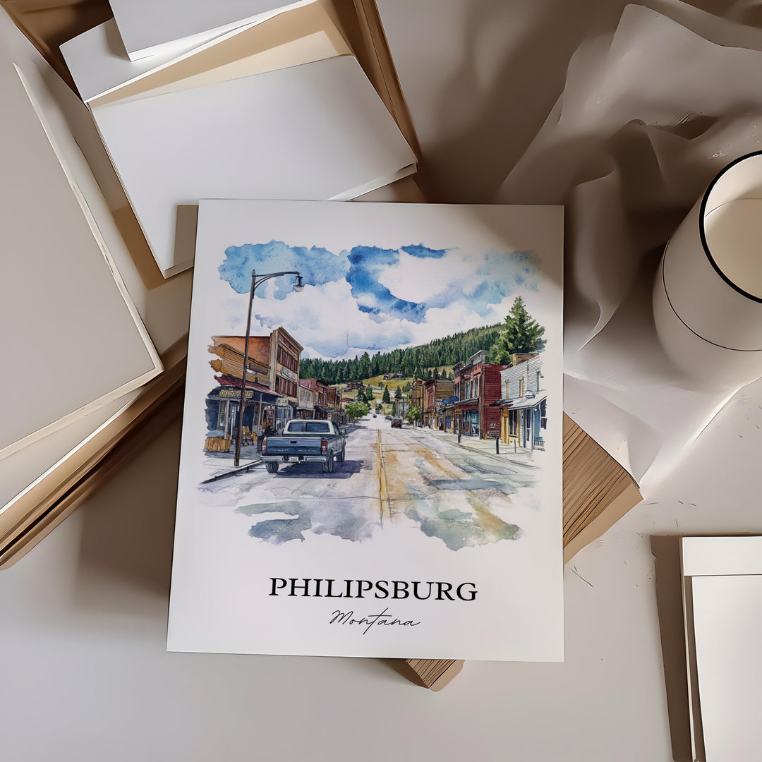 Philipsburg MT Wall Art, Philipsburg Print, Montana Watercolor Art, Granite County MT Gift, Travel Print, Travel Poster, Housewarming Gift