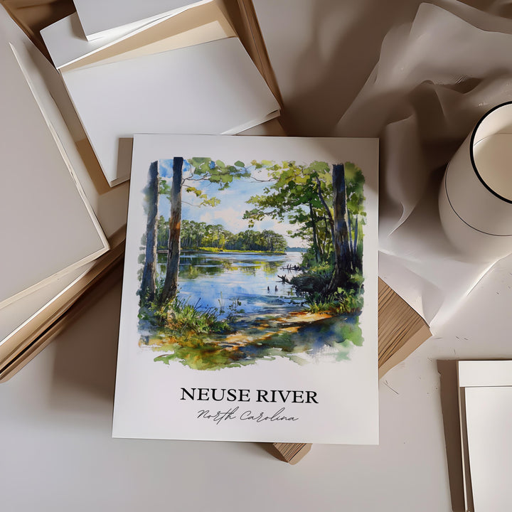Neuse River Wall Art, Neuse River NC Print, North Carolina Watercolor Art, Piedmont NC Gift, Travel Print, Travel Poster, Housewarming Gift