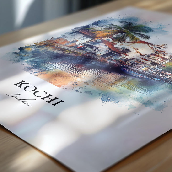 Kochi Wall Art, Kochi India Print, India Watercolor Art, Kochi India Gift, Travel Print, Travel Poster, Housewarming Gift