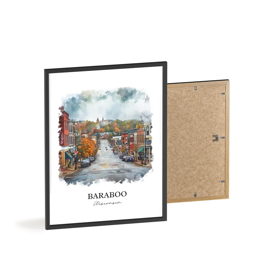 Baraboo WI Wall Art, Sauk County Print, Wisconsin Watercolor Art, Baraboo Gift, Travel Print, Travel Poster, Housewarming Gift