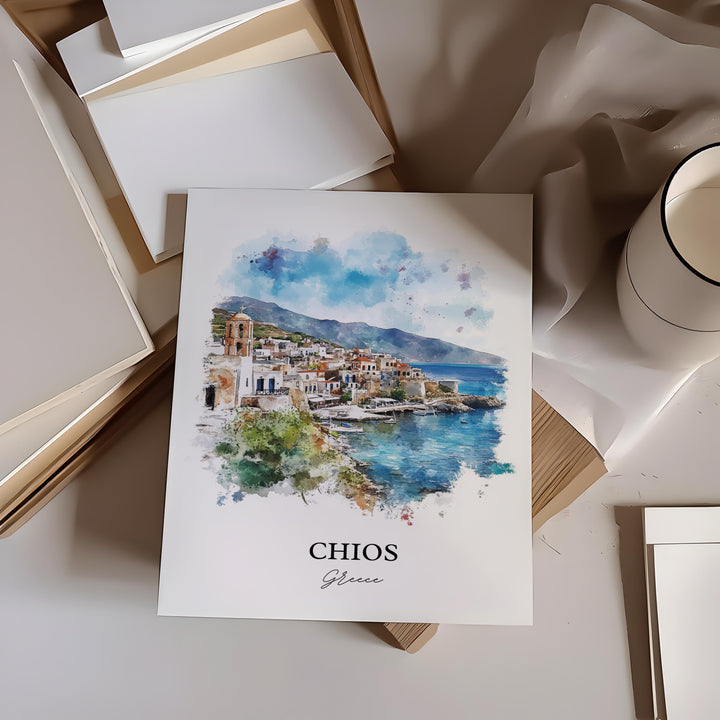 Chios Greece Wall Art, Chios Greece Print, Greece Watercolor Art, Chios Greece Gift, Travel Print, Travel Poster, Housewarming Gift