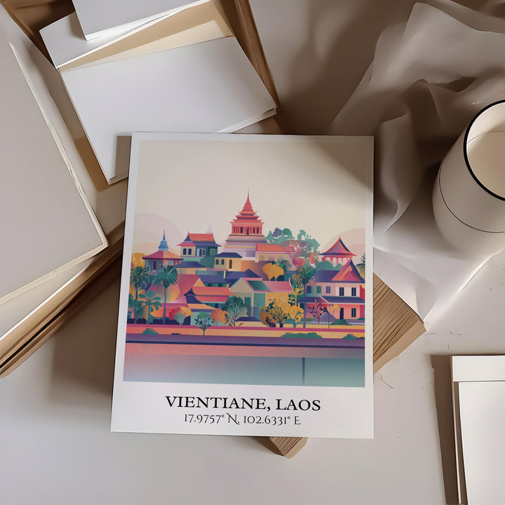 Vientiane Laos Art, Vientiane Retro Travel Art, Vientiane Home Decor, Vientiane Gift, Laos Travel Art, Travel Prints, Housewarming Gift