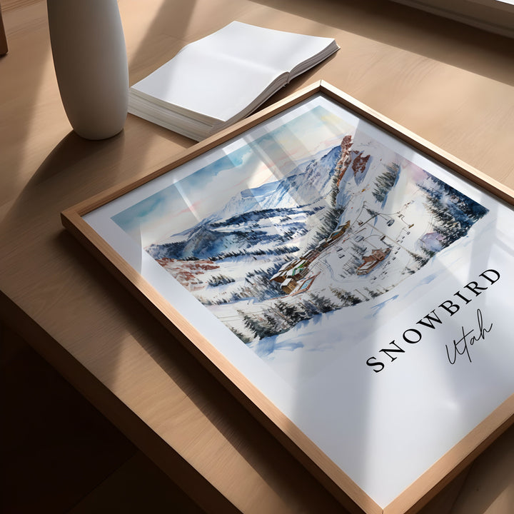 Snowbird Ski Area traditional travel art - Utah, Snowbird poster print, Wedding gift, Birthday present, Custom Text, Perfect Gift