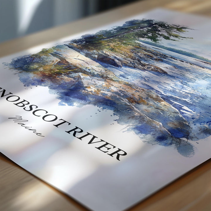 Penobscot River Wall Art, Bangor Print, Maine Watercolor Art, Penobscot River Gift, Travel Print, Travel Poster, Housewarming Gift