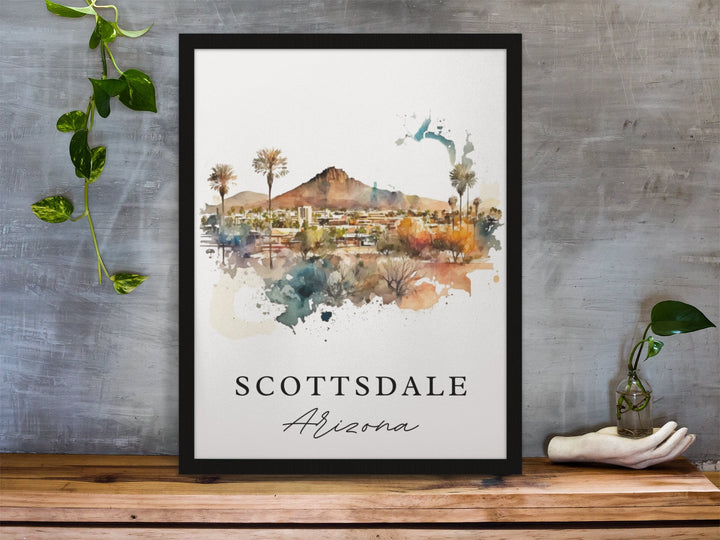 Scottsdale traditional travel art - Arizona, Scottsdale poster, Wedding gift, Birthday present, Custom Text, Personalised Gift