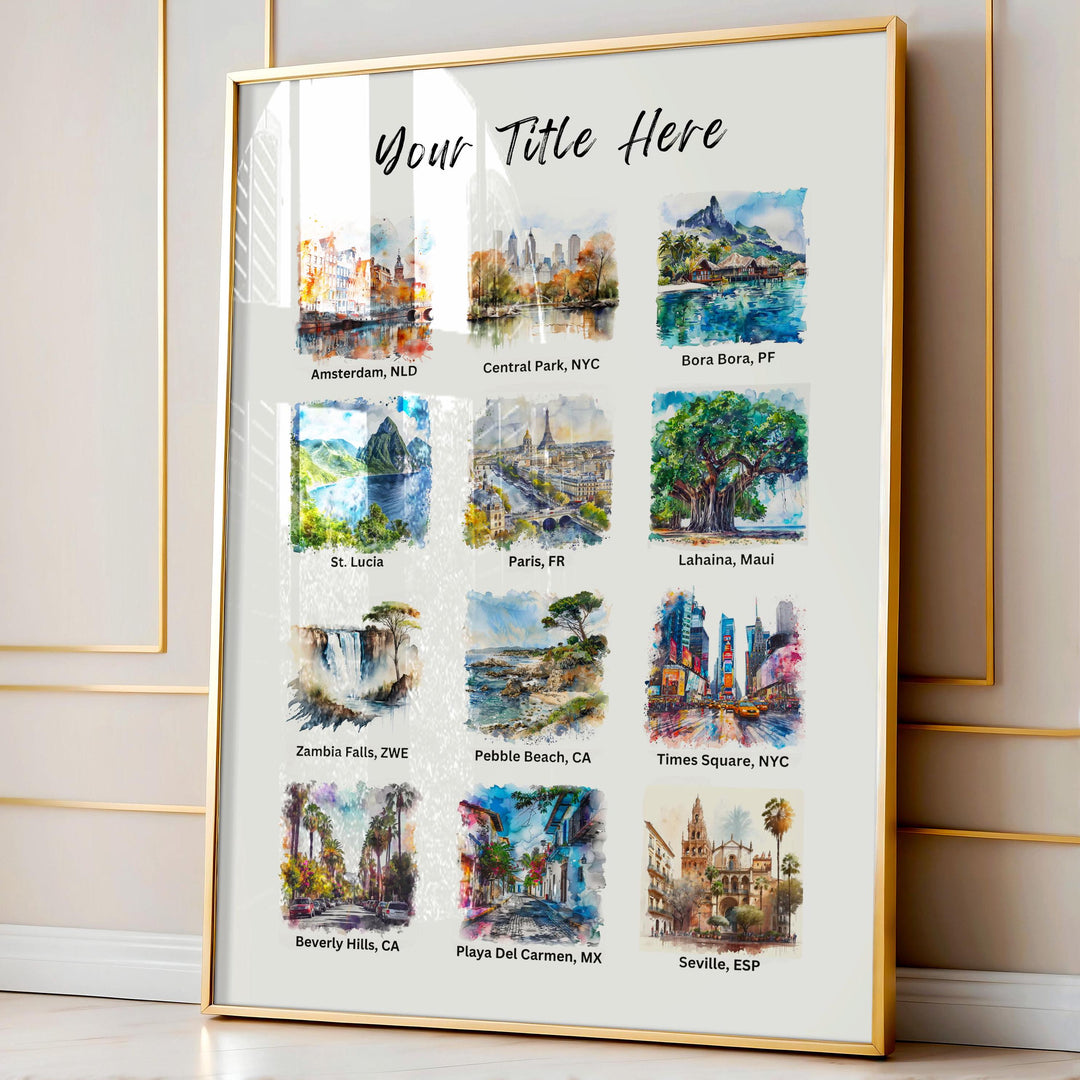 Personalized Travel Destinations Print, Study Abroad Art, Holiday Travel Lover Gift, Anniversary Gift, Birthday Gift, Custom Travel Artwork