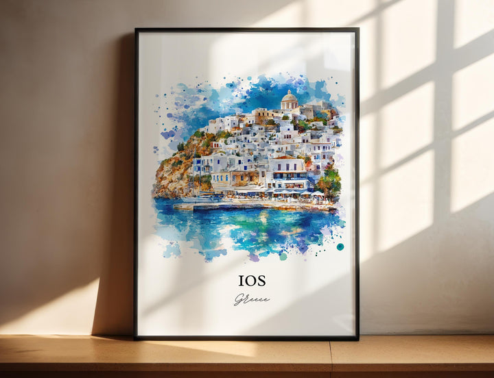 Ios Greece Wall Art, Cyclades Print, Greece Watercolor Art, Ios Greece Gift, Travel Print, Travel Poster, Housewarming Gift