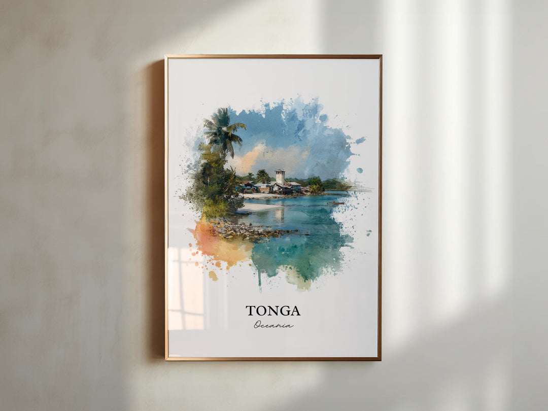 Tonga Wall Art, Tonga Print, Tonga Island Watercolor Art, Tonga Gift, Travel Print, Travel Poster, Housewarming Gift