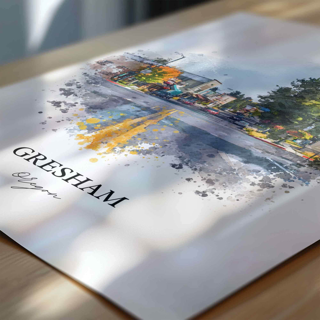 Gresham, Oregon Wall Art, Gresham Print, Oregon Watercolor Art, Willamette Valley Gift, Travel Print, Travel Poster, Housewarming Gift