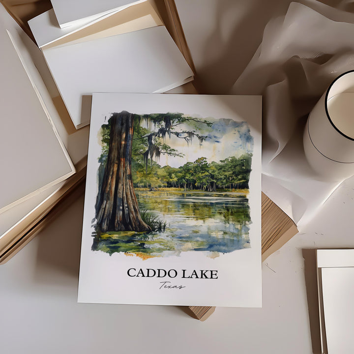 Caddo Lake Wall Art, Harrison County TX Print, Texas Watercolor Art, Caddo Lake Gift, Travel Print, Travel Poster, Housewarming Gift